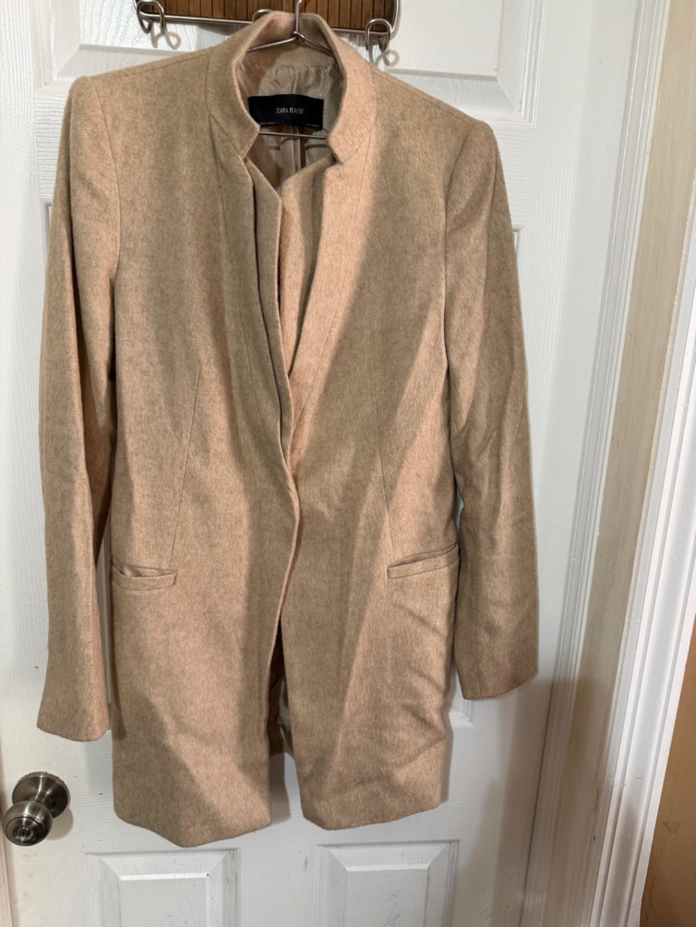 Zara Basic Camel Wool Blazer Coat with Press Button